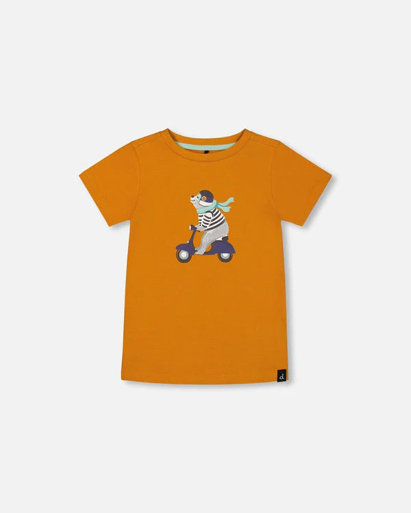 Deux Par Deux Graphic Tee - Orange & Blue Scooter