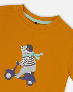 Deux Par Deux Graphic Tee - Orange & Blue Scooter