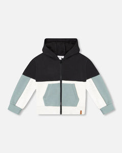Deux Par Deux French Terry Hoodie - Anthracite & Teal