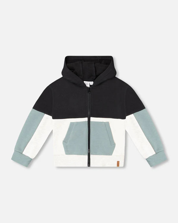 Deux Par Deux French Terry Hoodie - Anthracite & Teal