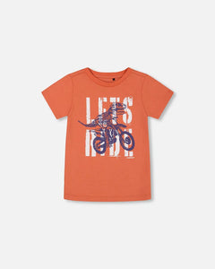 Deux Par Deux Graphic Tee - Navy & Orange Dino
