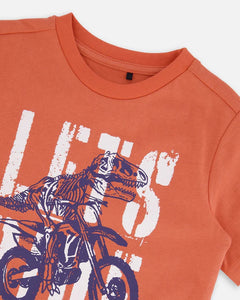 Deux Par Deux Graphic Tee - Navy & Orange Dino