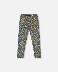 Deux Par Deux Floral Leggings - Dark Green
