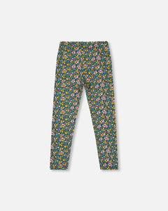 Deux Par Deux Floral Leggings - Dark Green