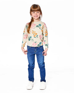 Deux Par Deux Floral Knitted Sweater - Oatmeal