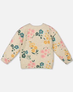 Deux Par Deux Floral Knitted Sweater - Oatmeal