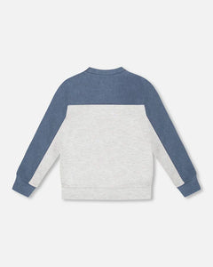 Deux Par Deux Long Sleeve Colorblock Top - Heather Grey/Navy Blue