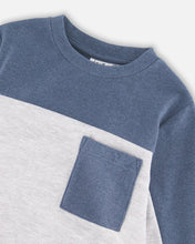 Load image into Gallery viewer, Deux Par Deux Long Sleeve Colorblock Top - Heather Grey/Navy Blue
