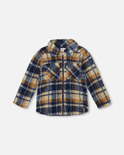 Load image into Gallery viewer, Deux Par Deux Zipped Sherpa Overshirt - Navy &amp; Brown Plaid
