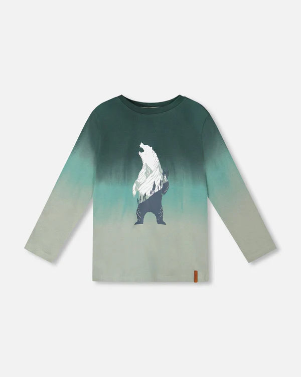 Deux Par Deux Long Sleeve Tee - Bottle Green Gradient