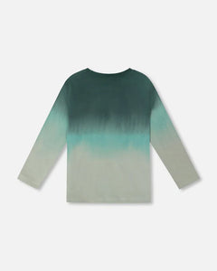 Deux Par Deux Long Sleeve Tee - Bottle Green Gradient