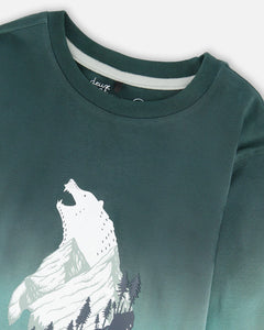 Deux Par Deux Long Sleeve Tee - Bottle Green Gradient