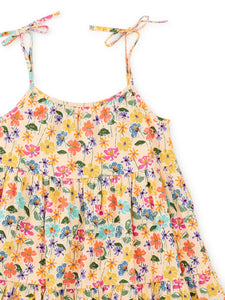 Tea Collection Tie Shoulder Tiered Dress- Sketched Wild Flowers