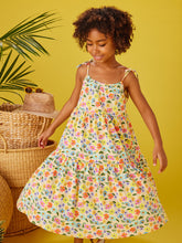 Load image into Gallery viewer, Tea Collection Tie Shoulder Tiered Dress- Sketched Wild Flowers
