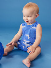 Load image into Gallery viewer, Tea Collection Pocket Tank Baby Romper- Stealthy Sharks
