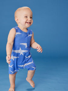 Tea Collection Pocket Tank Baby Romper- Stealthy Sharks