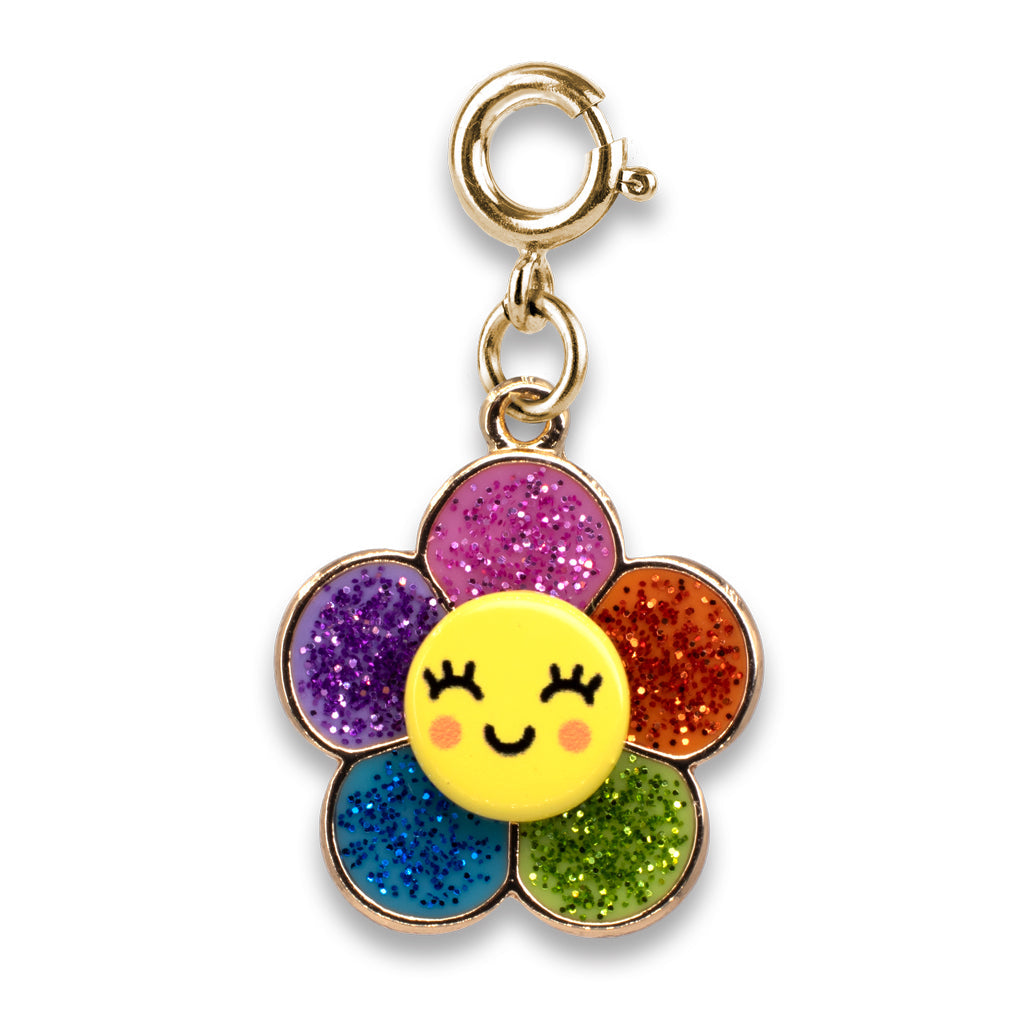 Charm It-  Gold Glitter Happy Flower Charm