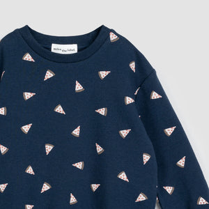 Miles The Label- Pizza Print on Navy Sweatshirt