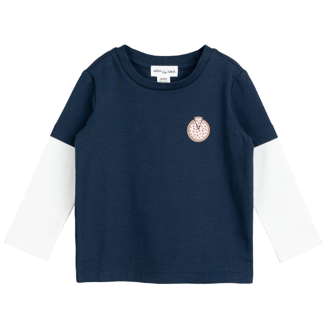 Miles The Label- Baby Pizza Print Navy Shirt