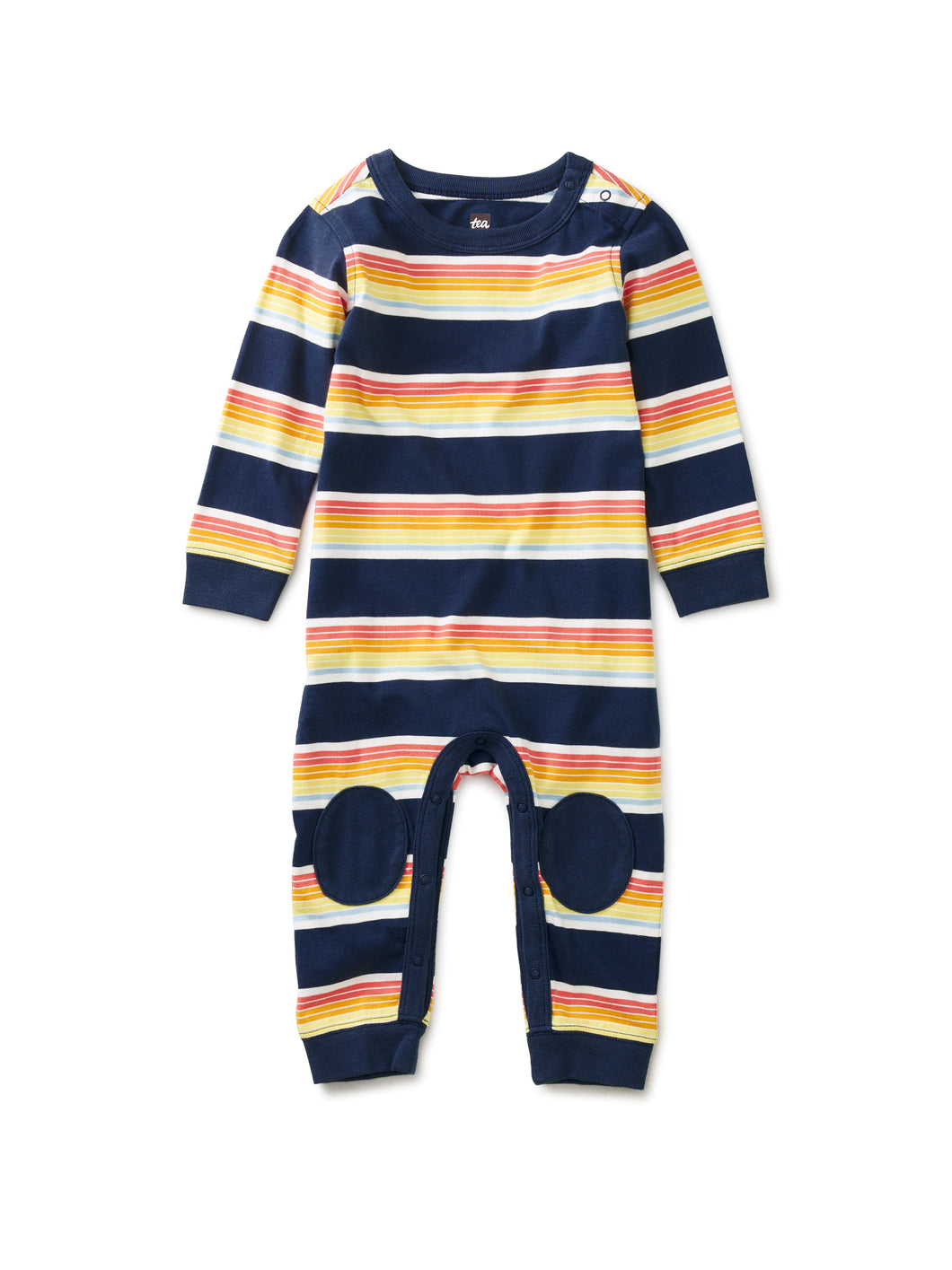 Tea Collection Baby Striped Knee Patch Romper - Whale Blue