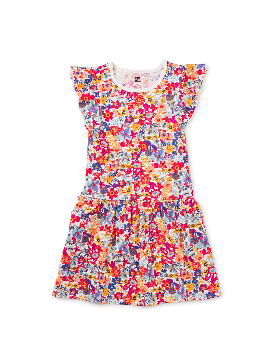 Tea Collection Flutter Sleeve Pocket Dress- Flores