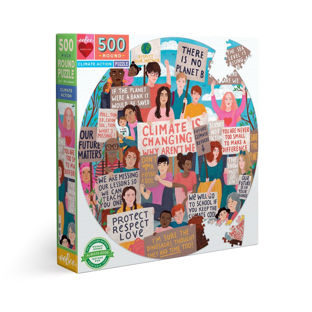 Eeboo Climate Action 500 Piece Round Puzzle